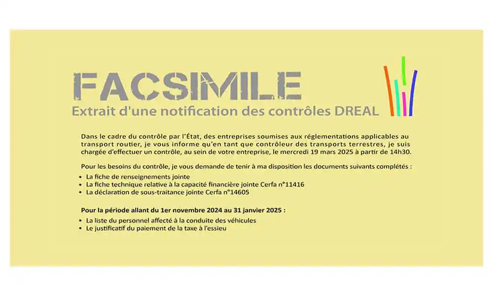 Contrôle DREAL – Véhicules et réglementation du transport